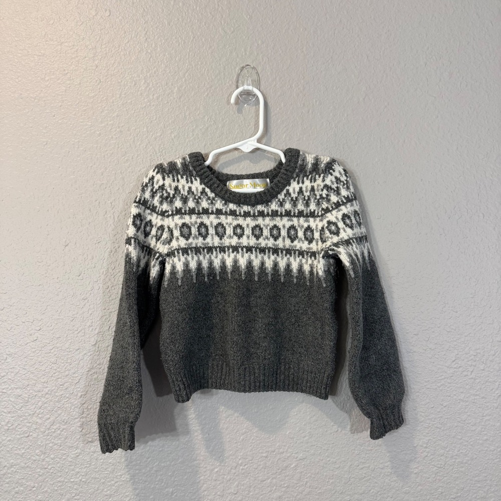 Sugar Moon Kid's Size XS (4-5) Gray Fair Isle Knit Long Sleeve Sweater